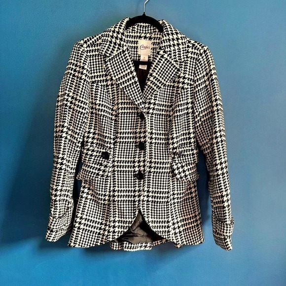 Y2K Candie's Pea Coat Women's Size Small Houndstooth Black White Pleated Twee - Picture 1 of 8